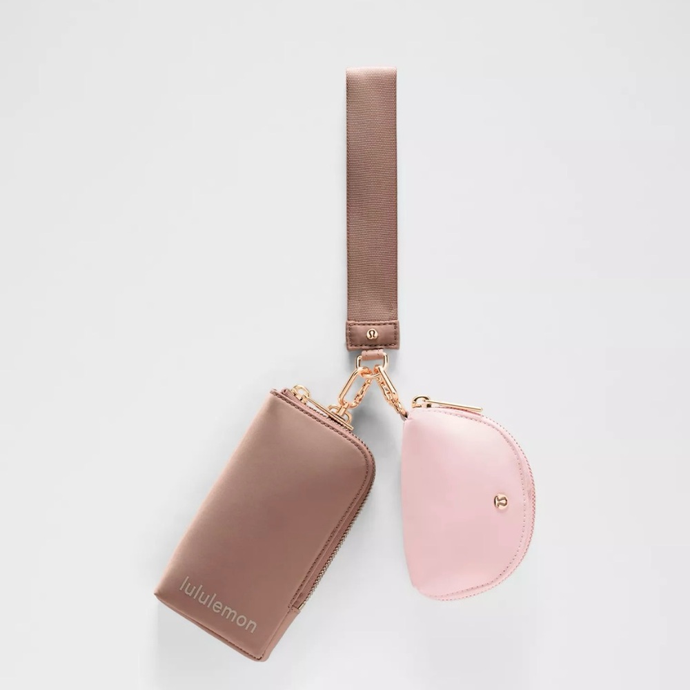 lululemon athletica Pink and Brown Dual Pouch Wristlet Wallet